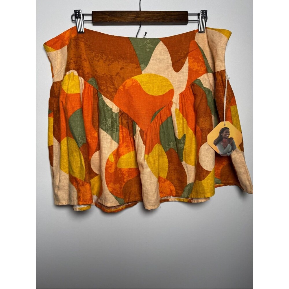 Fe Noel x Target Mixed Paint Print Linen Blend Mini Skirt Size 16 Multicolor